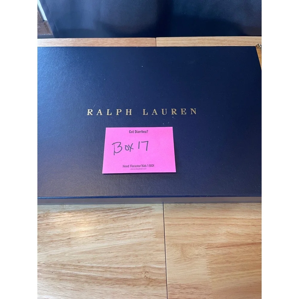 Ralph Lauren Navy Blue‎ Gold Embossed Large Gift Storage Box 17x11.5x2.5